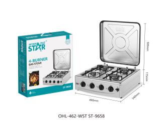 WINNING STAR ST-9658 Stainless Steel 4-Burner Tabletop Gas Stove with Cover