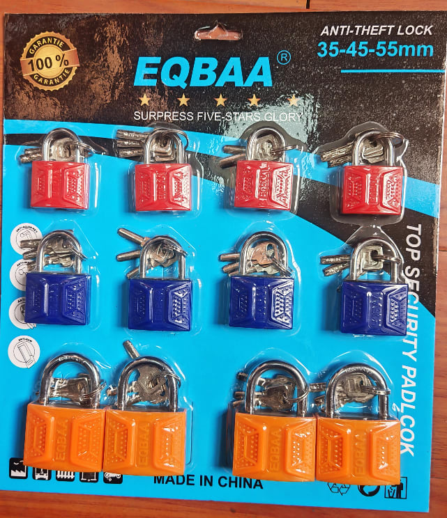 12-Piece Multi-Size Plastic-Coated Padlock Set (35mm / 45mm / 55mm)