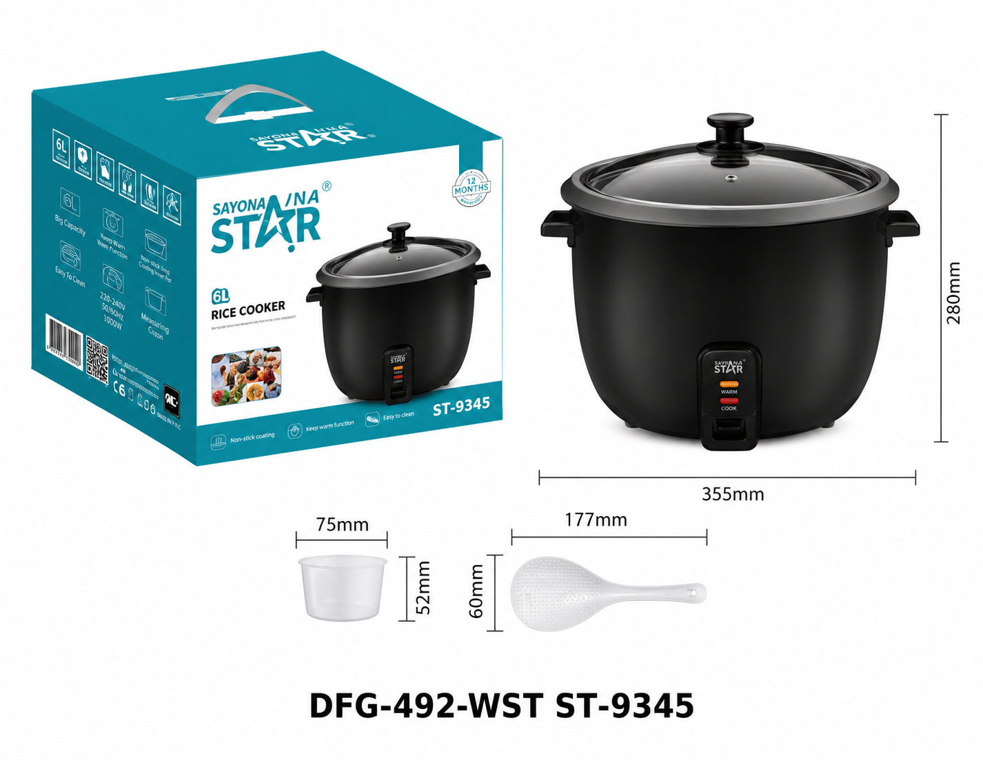 WINNING STAR ST-9345 Large Capacity Electric Rice Cooker (6L)