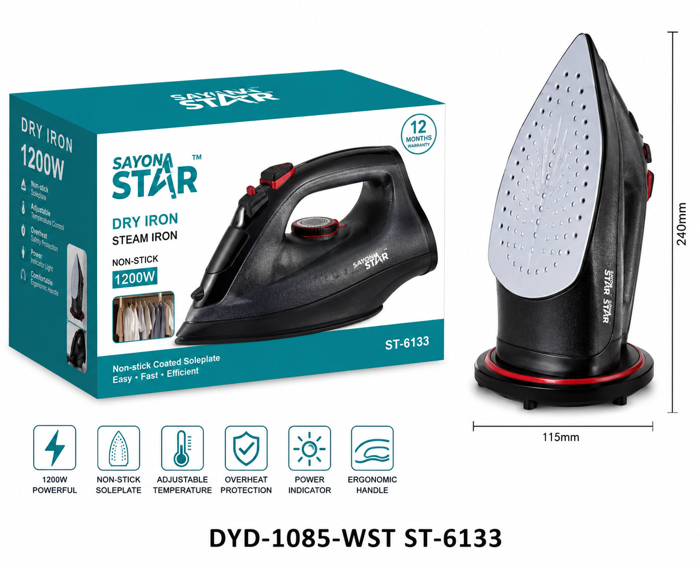 WINNING STAR ST-6133 Heavy-Duty Electric Steam Iron (2200W)