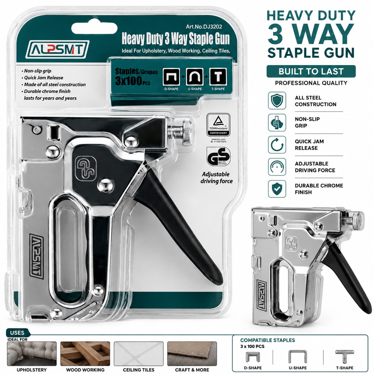 Heavy Duty 3-Way Staple Gun