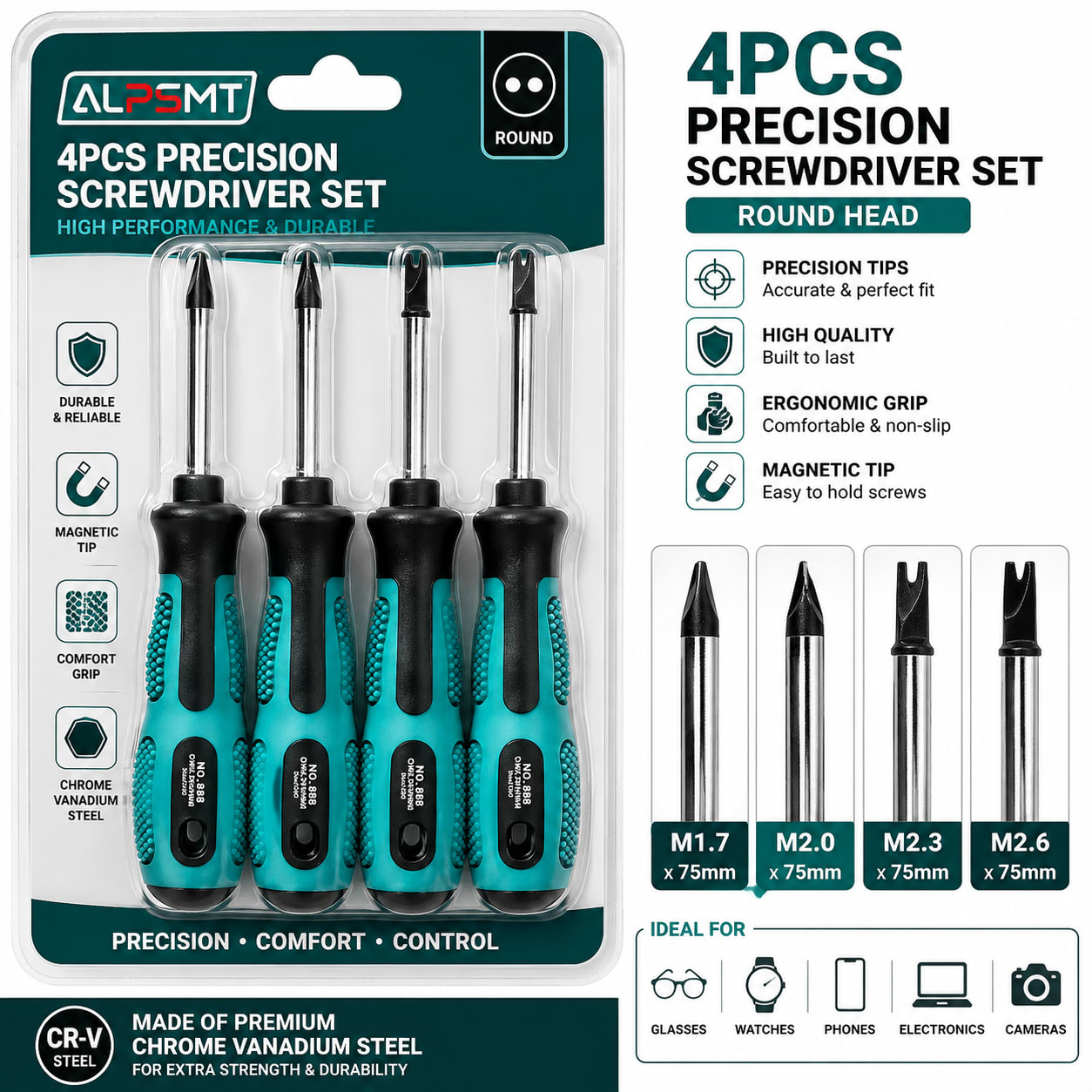 Alpsmt 4-Inch Double-Ended Non-Thru-Tang Screwdriver