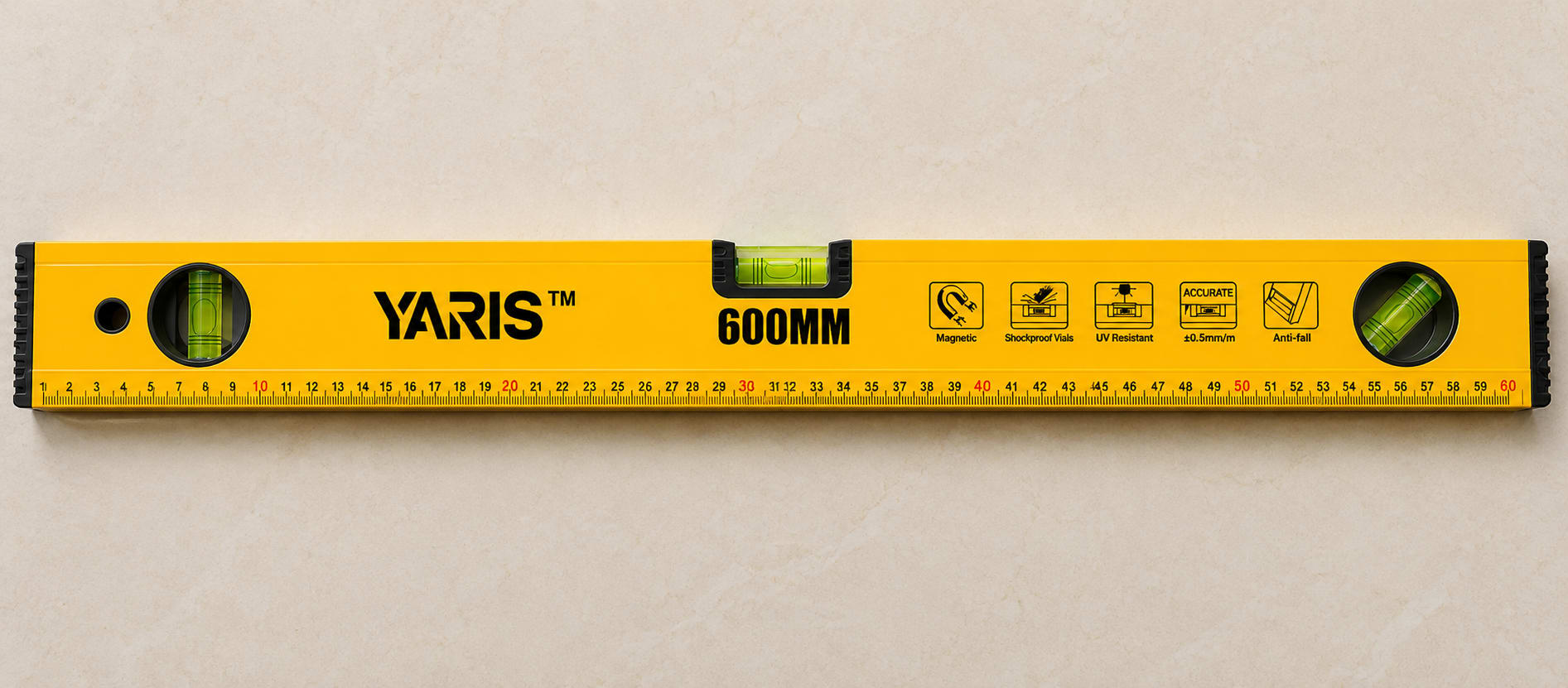 600mm Yellow Aluminium Spirit Level
