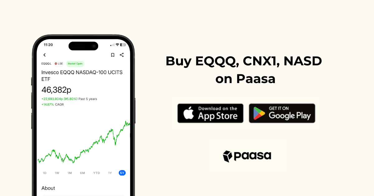 You can buy EQQQ, CNX1, NASD on Paasa