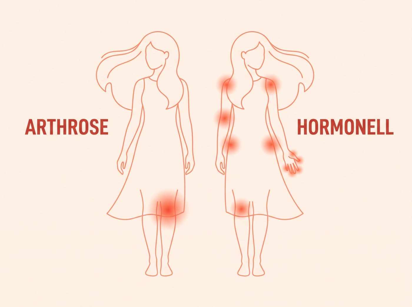 Vergleich: Arthrose betrifft ein Gelenk, hormonell bedingter Gelenkschmerz mehrere