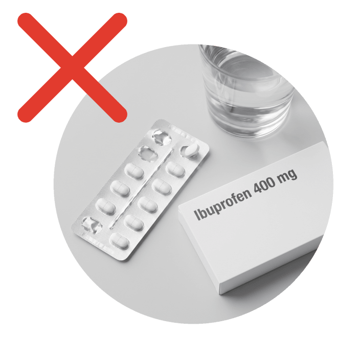 Ibuprofen, durchgestrichen