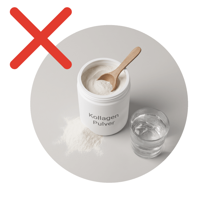 Kollagenpulver aus der Drogerie, durchgestrichen