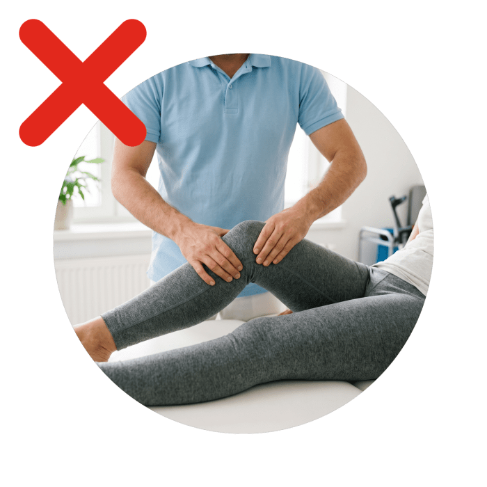 Physiotherapie am Knie, durchgestrichen