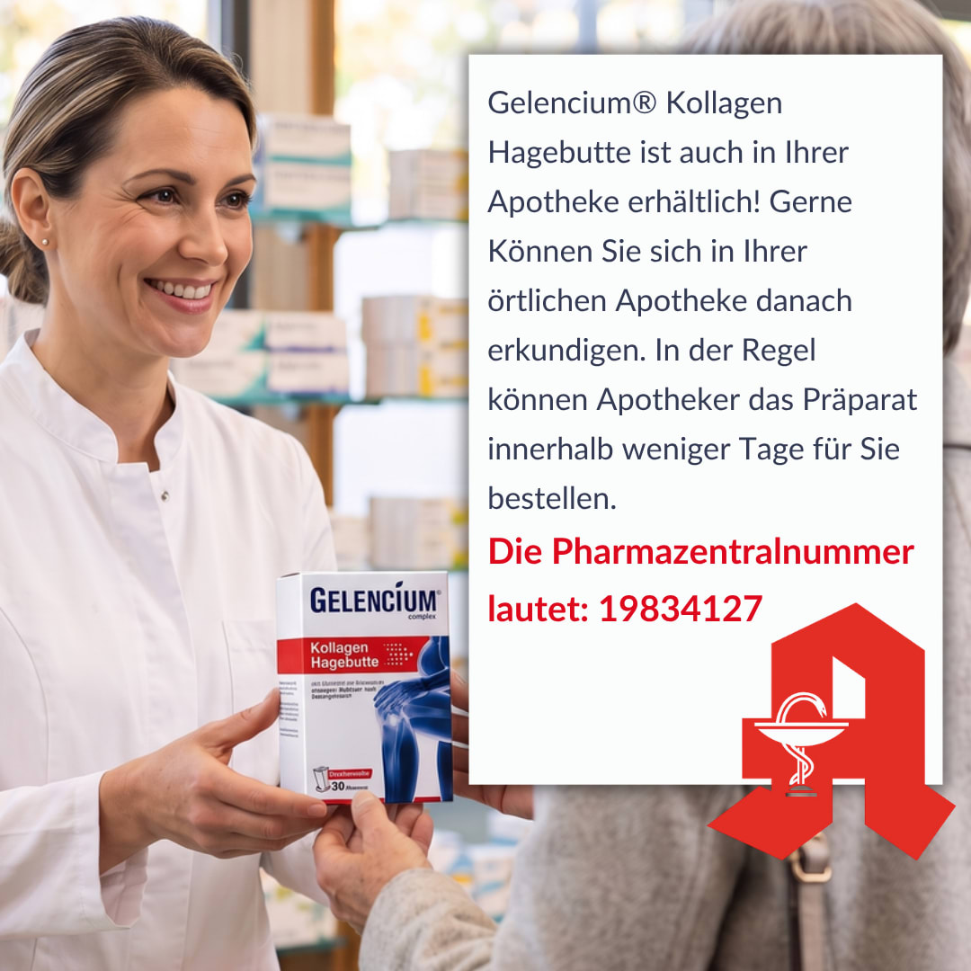 Kollagen Hagebutte ist auch in Ihrer Apotheke erhältlich, PZN 19834127