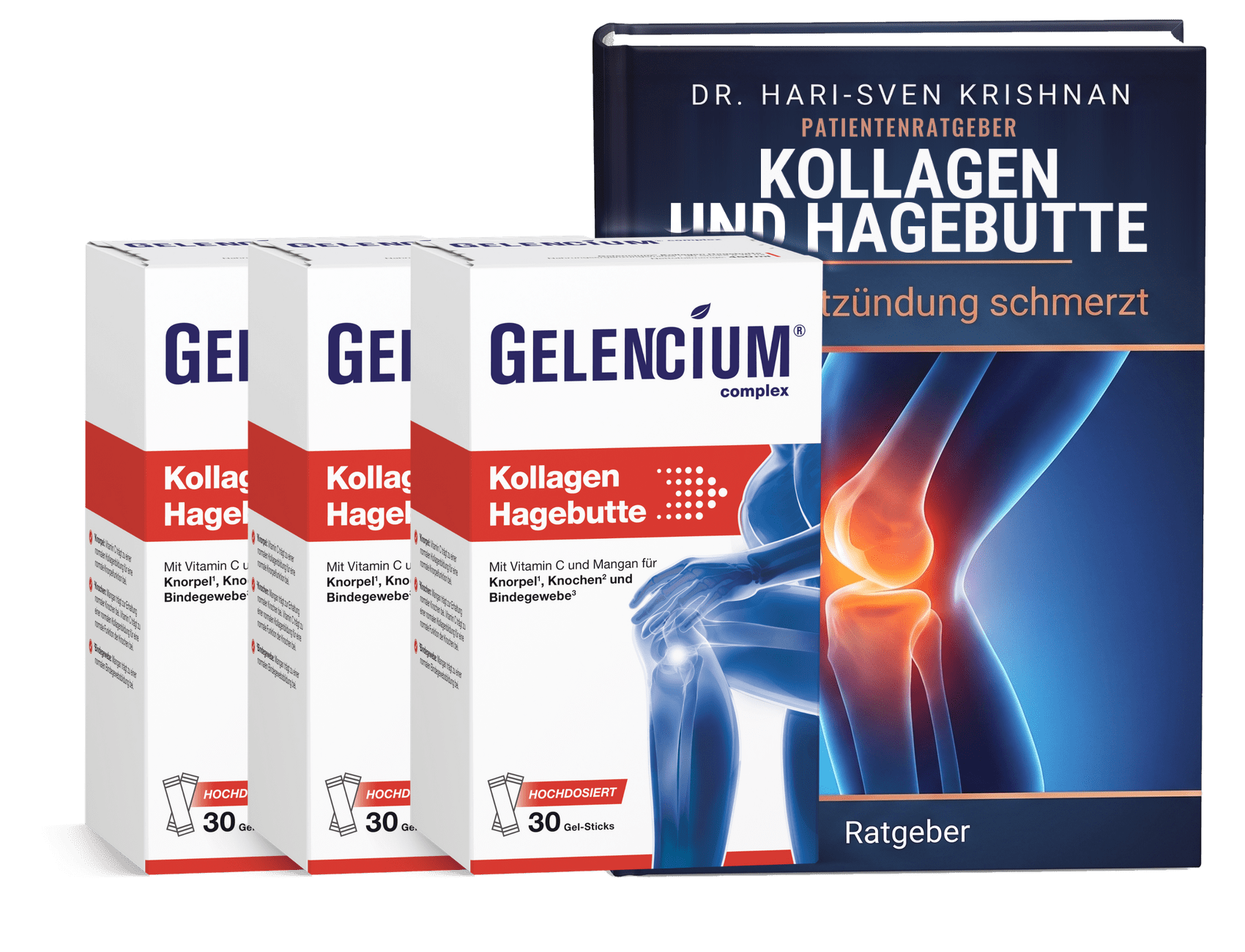 Gelencium Kollagen Hagebutte 3er-Paket mit gratis Patientenratgeber Kollagen und Hagebutte