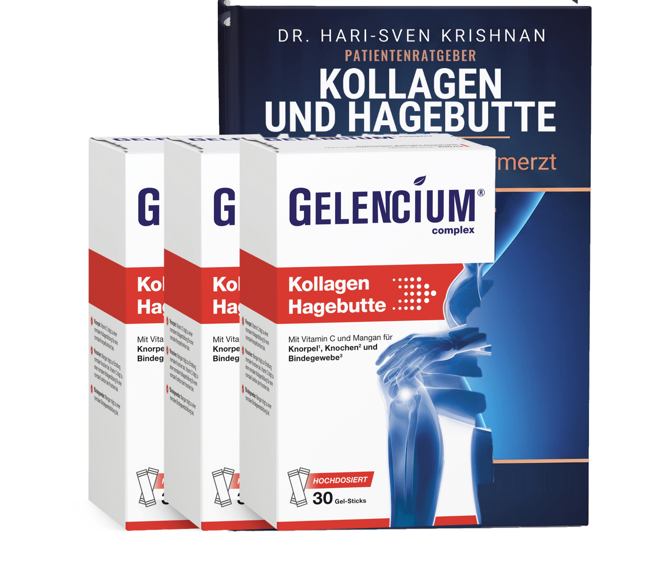 Gelencium Kollagen Hagebutte 3er-Paket mit gratis Patientenratgeber Kollagen und Hagebutte