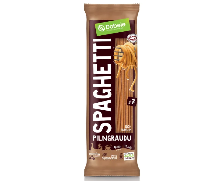 Pasta whole grain No.7 Spaghetti 500g, Dobeles Dzirnavnieks, LATVIA 
