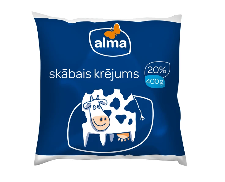 Сметана 20% в мягкой упаковке Alma 400г, Valio,Эстония