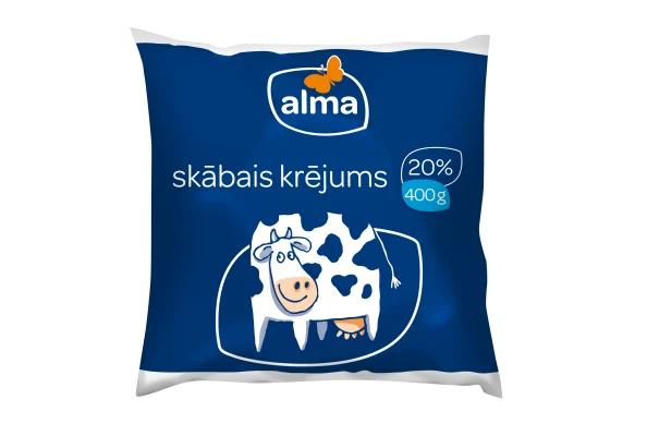 Сметана 20% в мягкой упаковке Alma 400г, Valio,Эстония