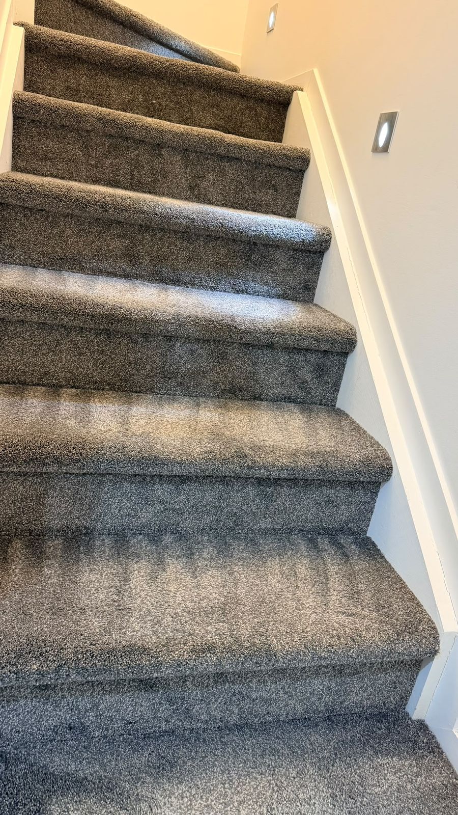Carpeted stairs, vacuumed edge to edge