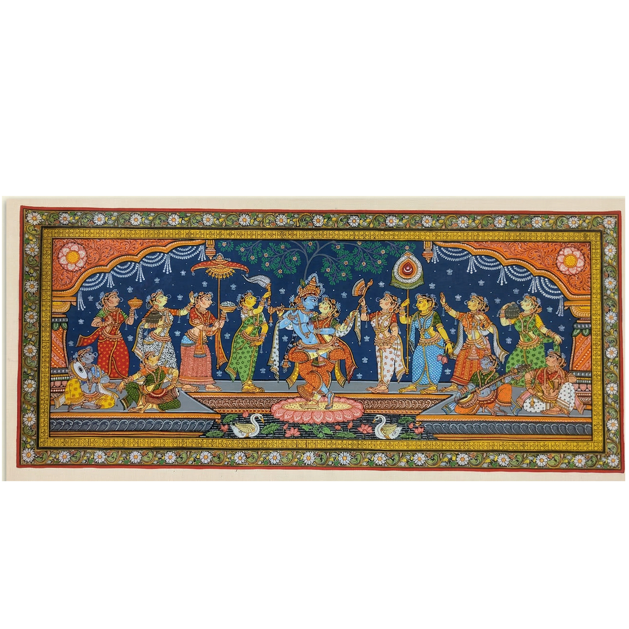 Krishna in Mathura Pattachitra Art | Odisha |India |size (4x2.5 ft) Canvas |ART-CAN-023 | price on request
