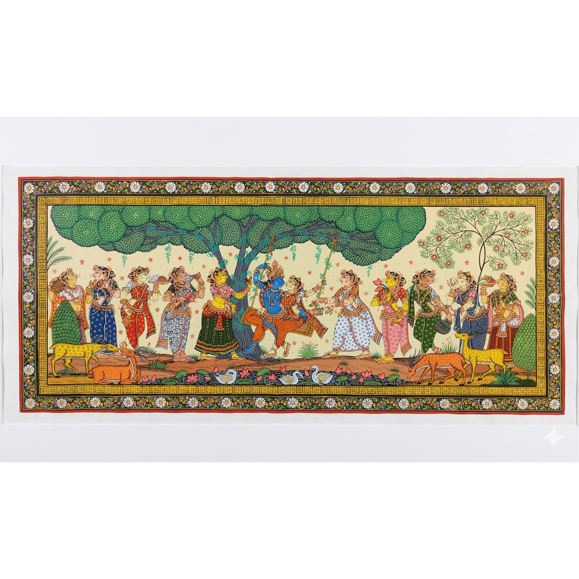 Krishna with gopikas Pattachitra Art | Odisha | India | size (4x2.5 ft) Canvas |ART-CAN-021 | price on request