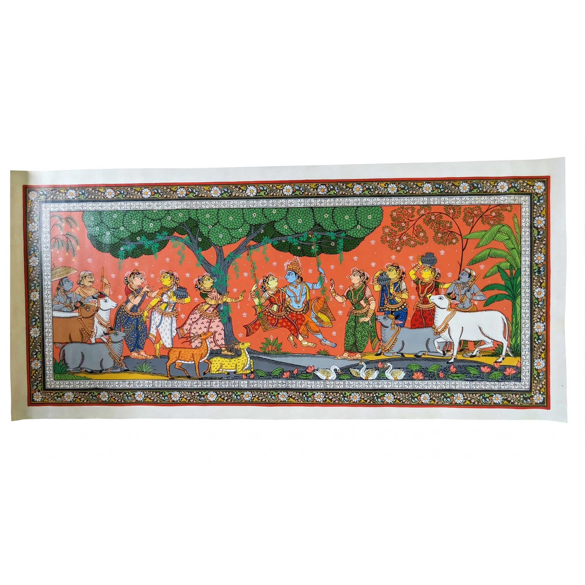 Krishna with Gopikas Pattachitra Art | Odisha | India | size (4x2.5 ft)| price on request |ART-CAN-024