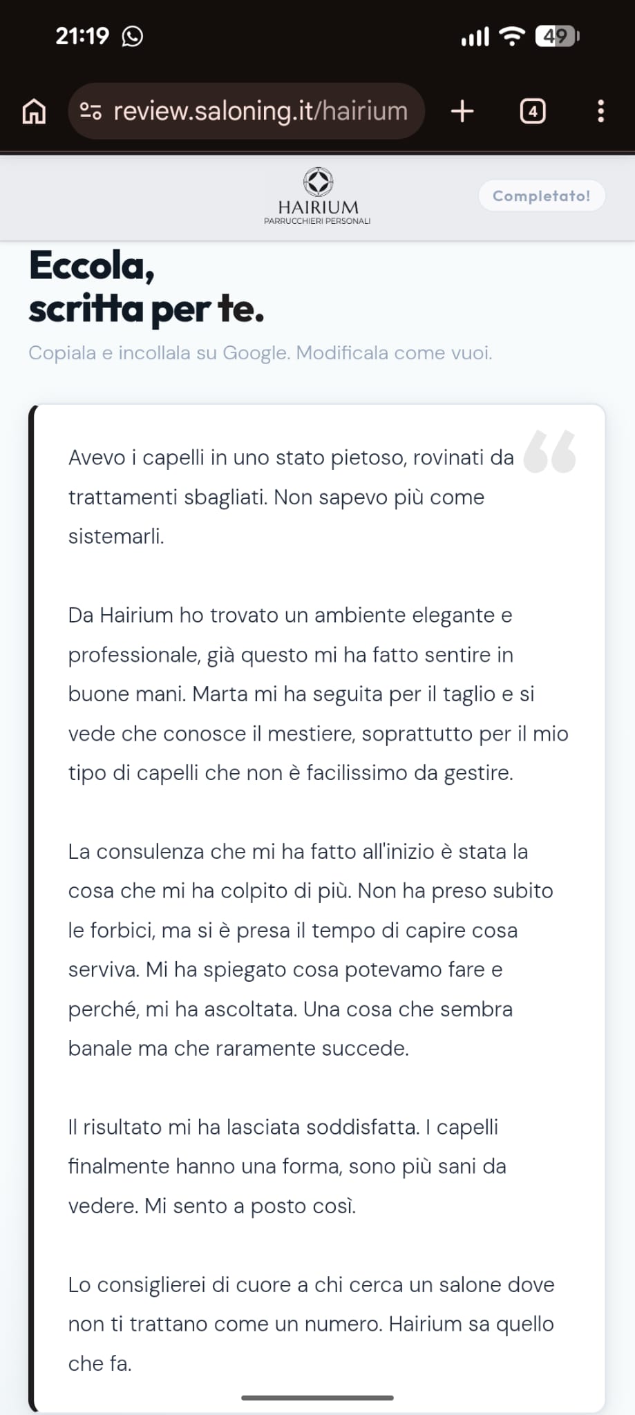 Recensione generata per Hairium
