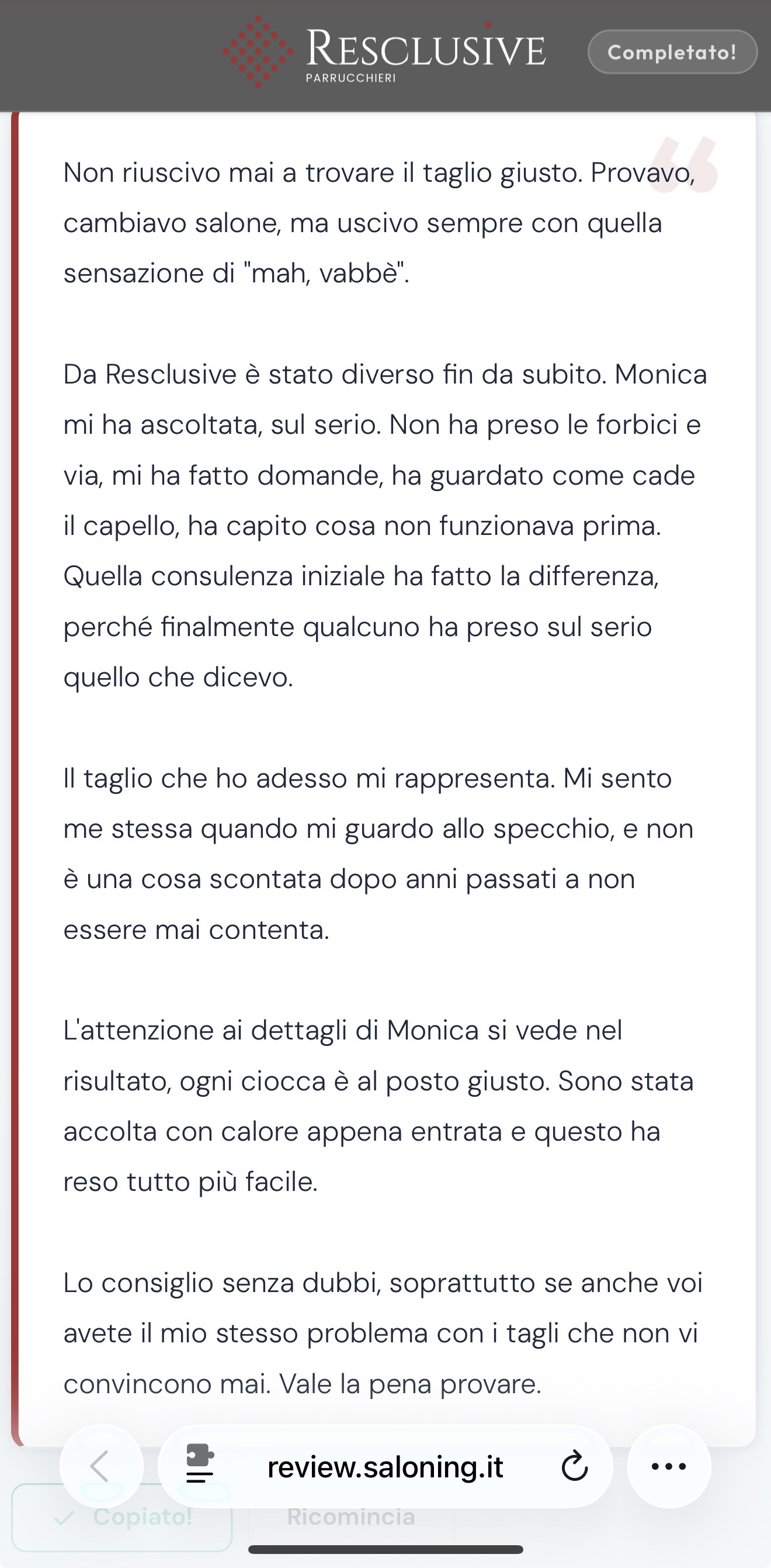 Recensione generata per Resclusive