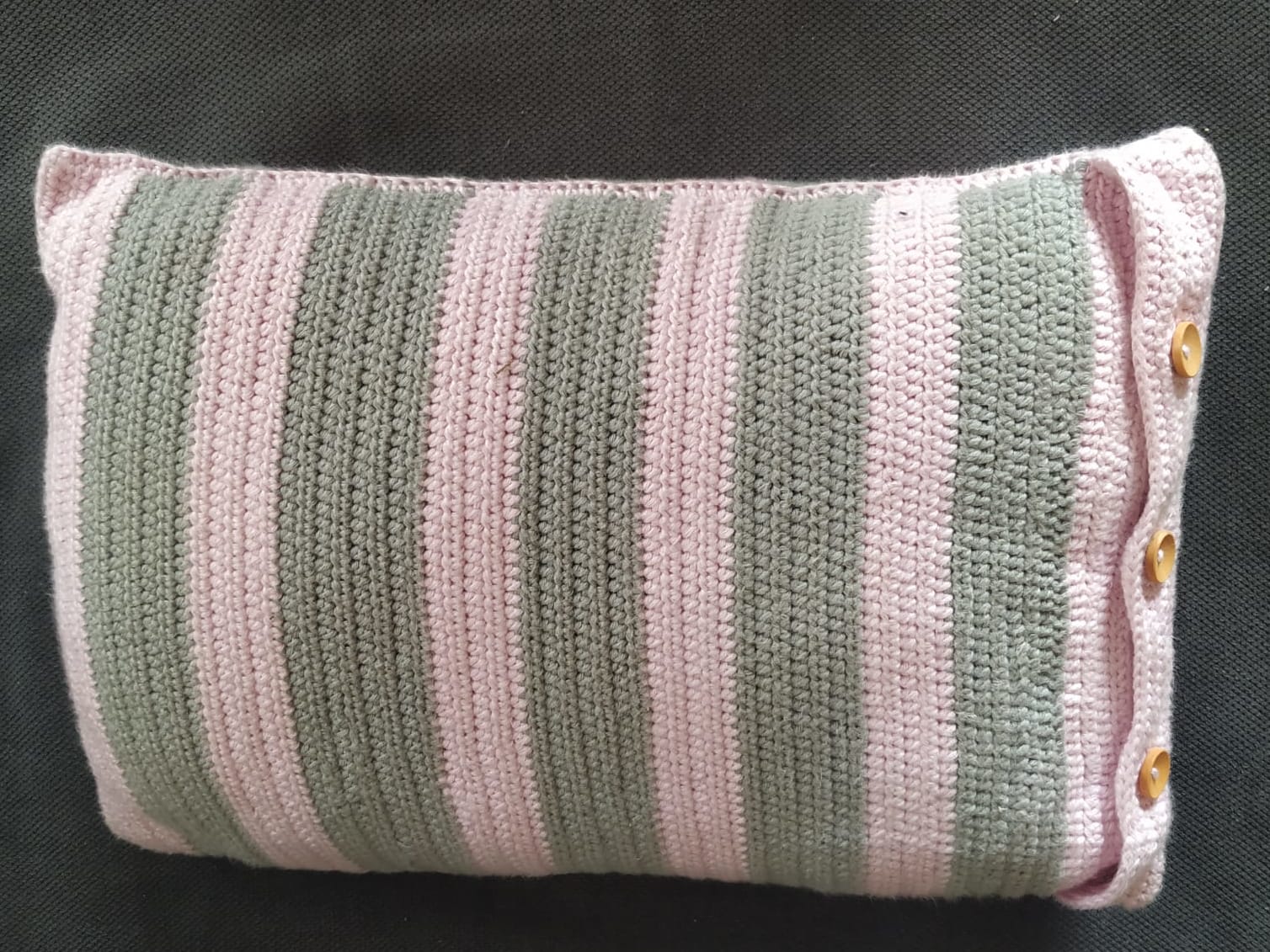 Cotton striped kussen roze met grijs