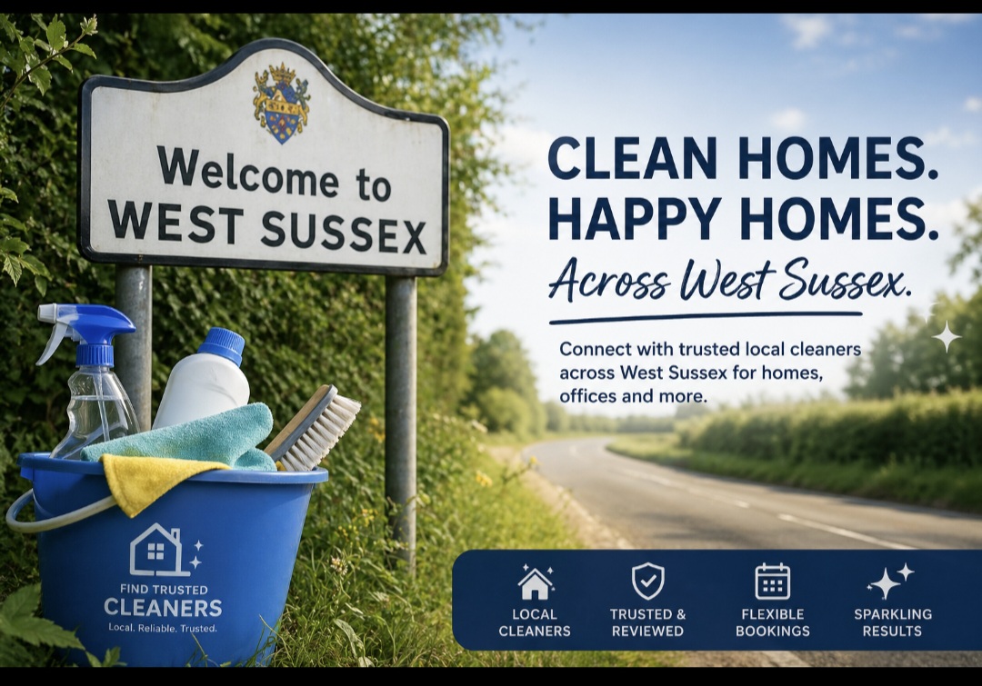 West Sussex roadside sign promoting trusted local cleaning services across the county