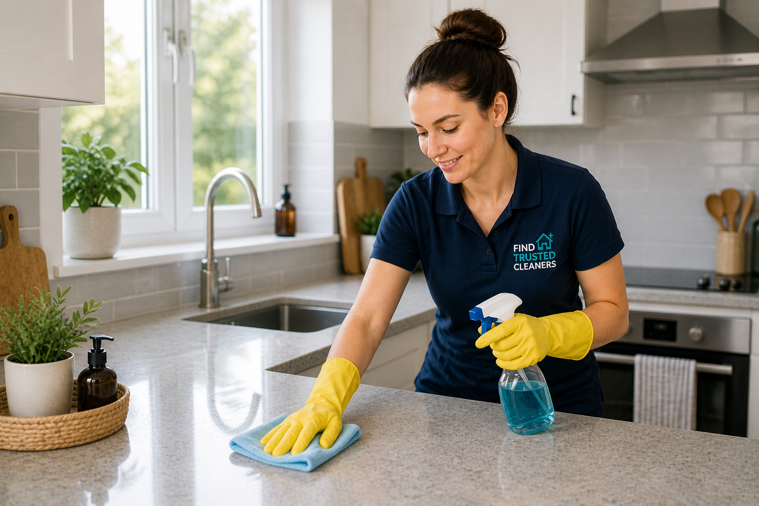 Cleaner in Littlehampton performing a detailed deep clean in a modern home interior