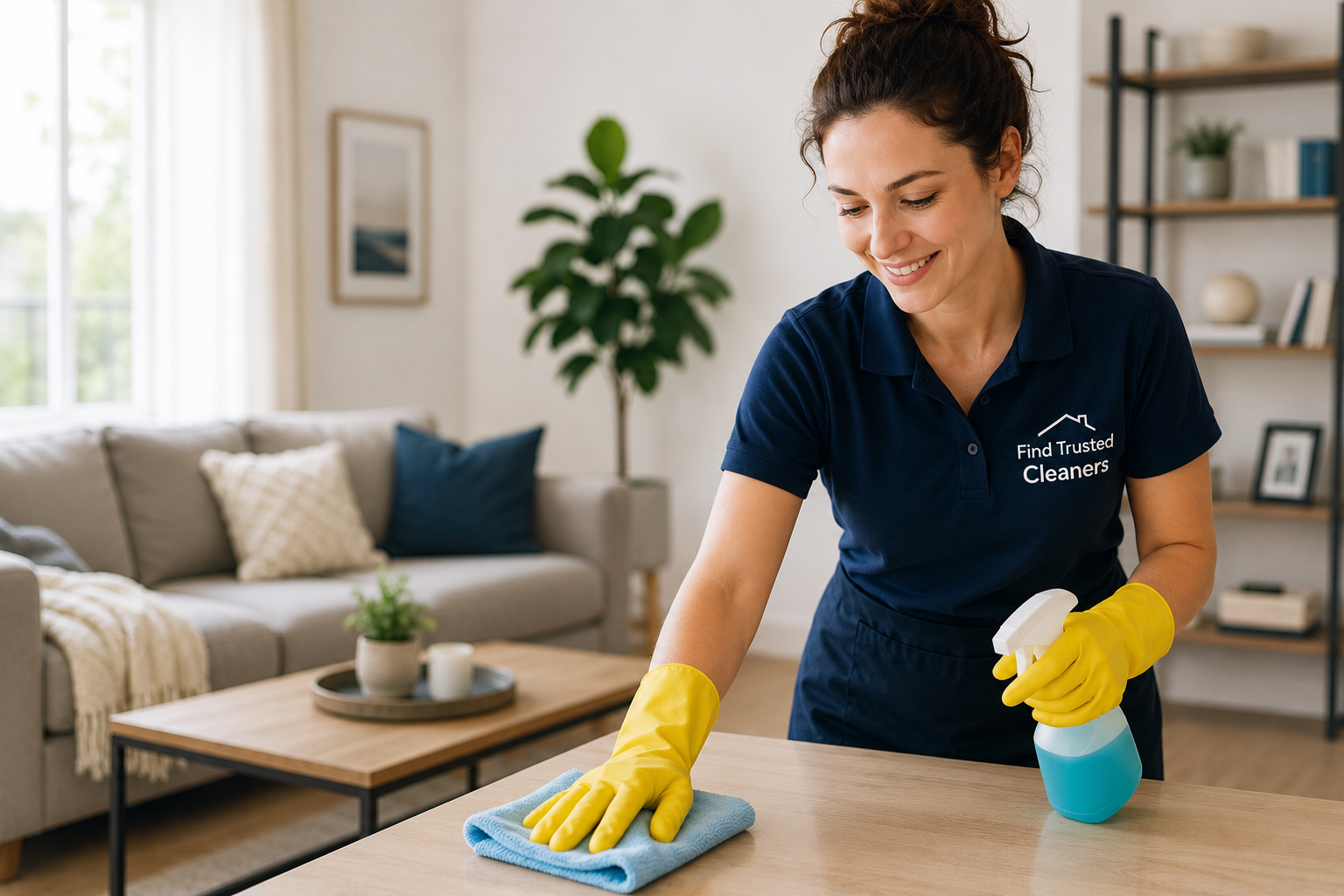 Professional cleaner working in a calm modern home