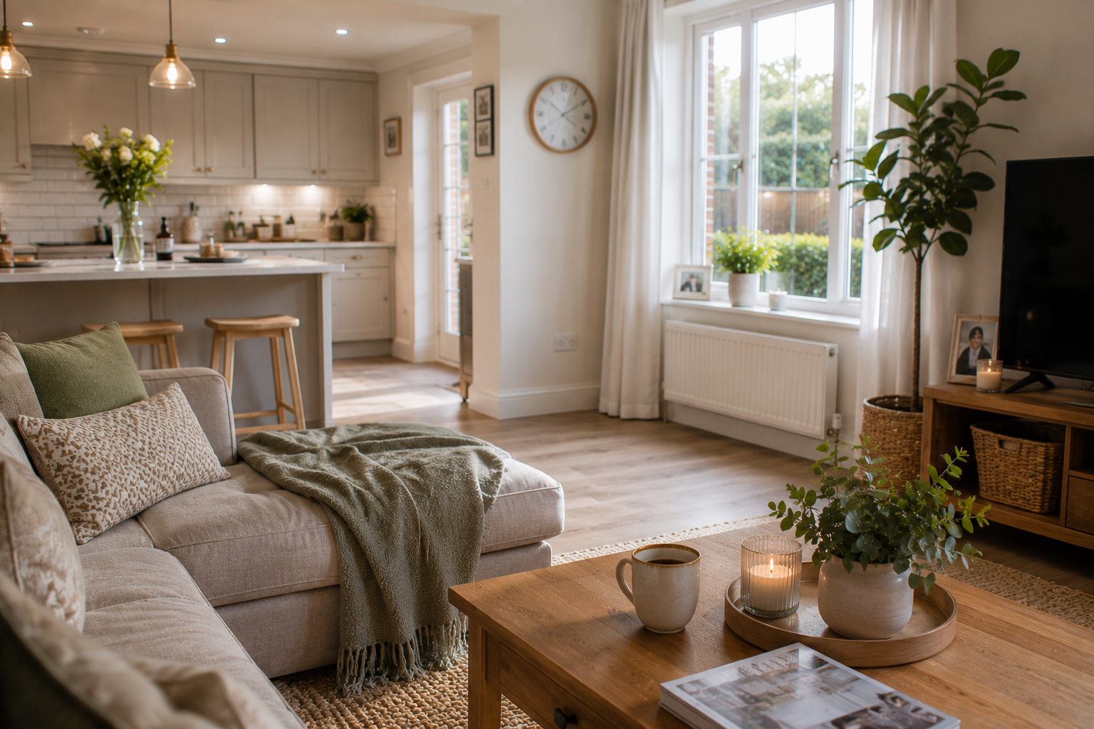 Warm modern Horsham family home after a regular weekly cleaning visit with tidy living space