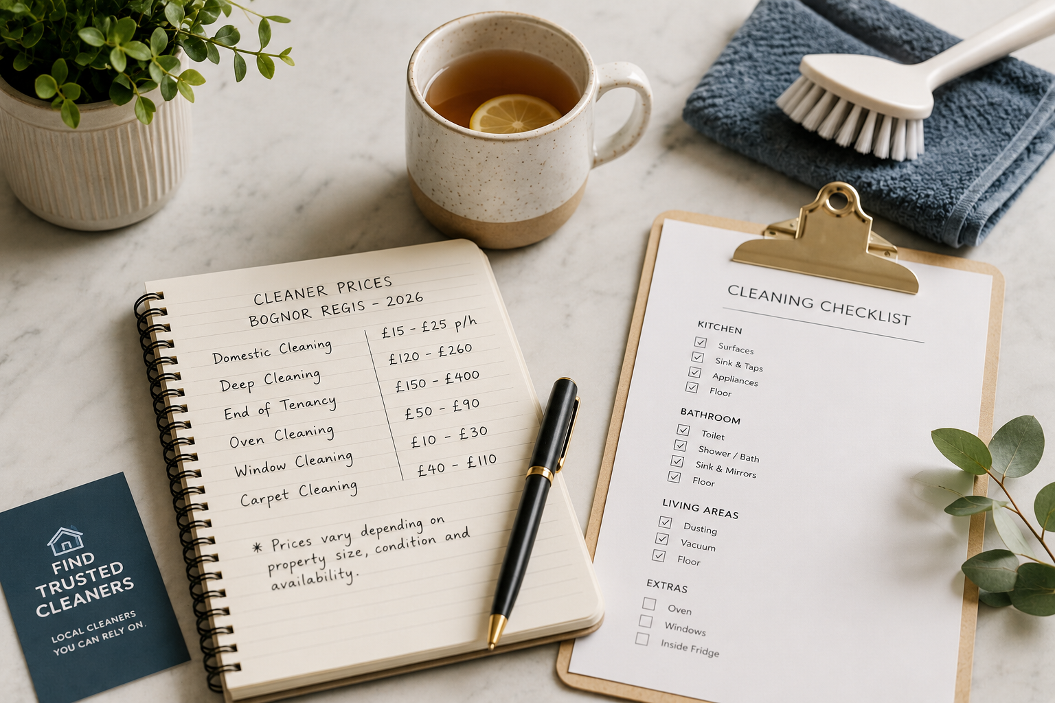 Editorial cleaner pricing guide and cleaning checklist for West Sussex households