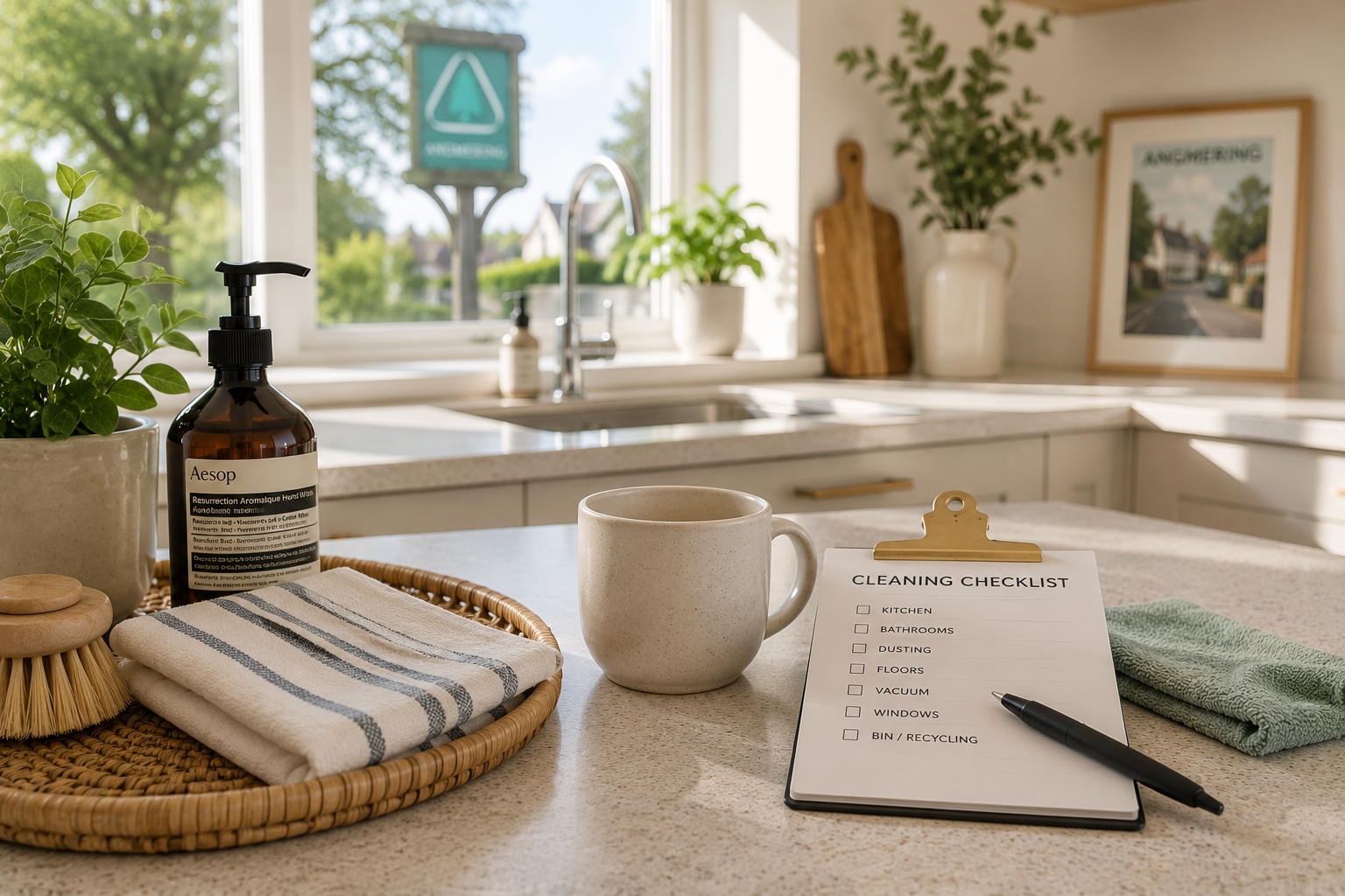 Professional cleaner deep cleaning a modern kitchen in Angmering
