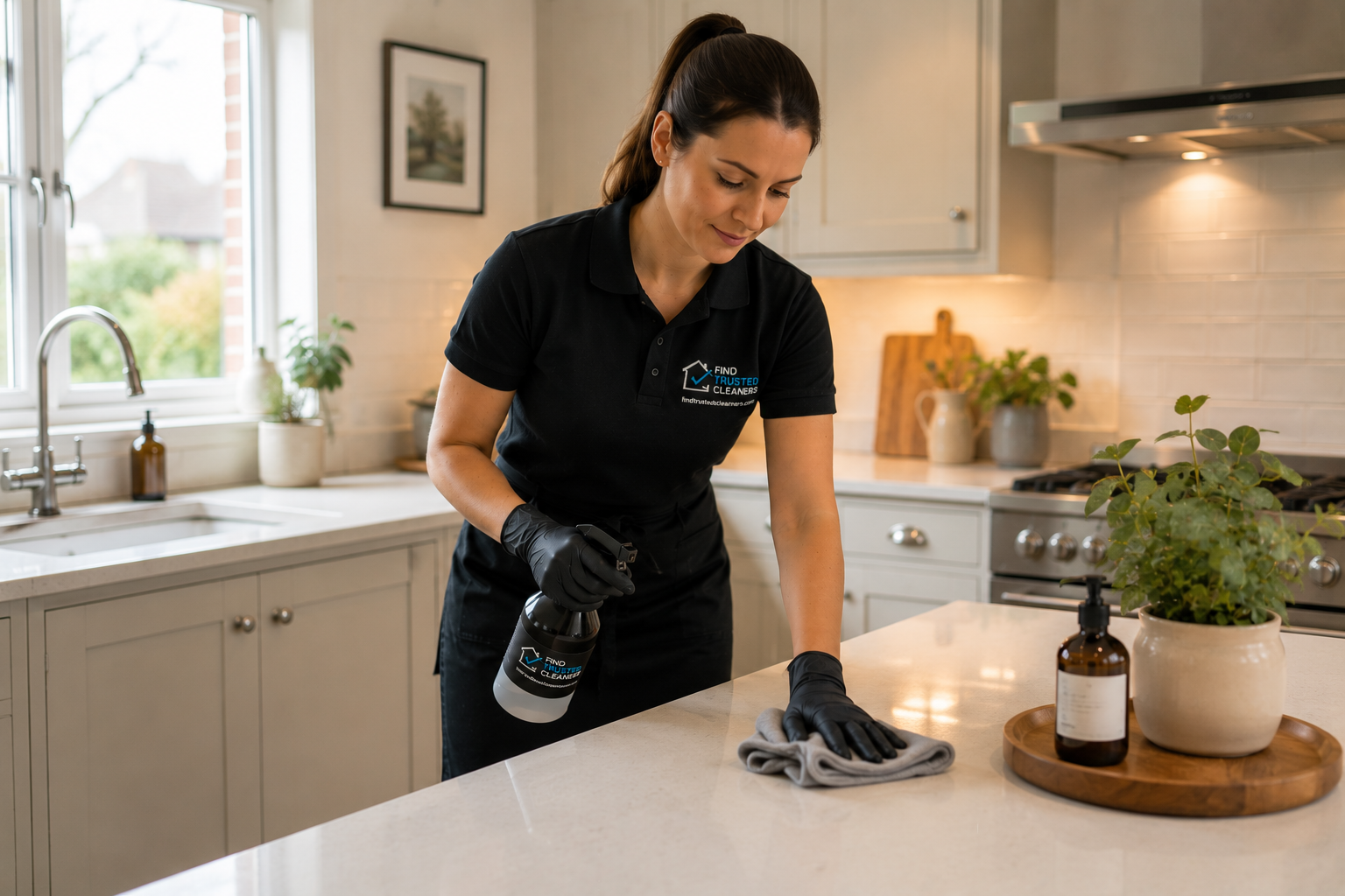 Professional cleaner preparing a modern East Grinstead family home