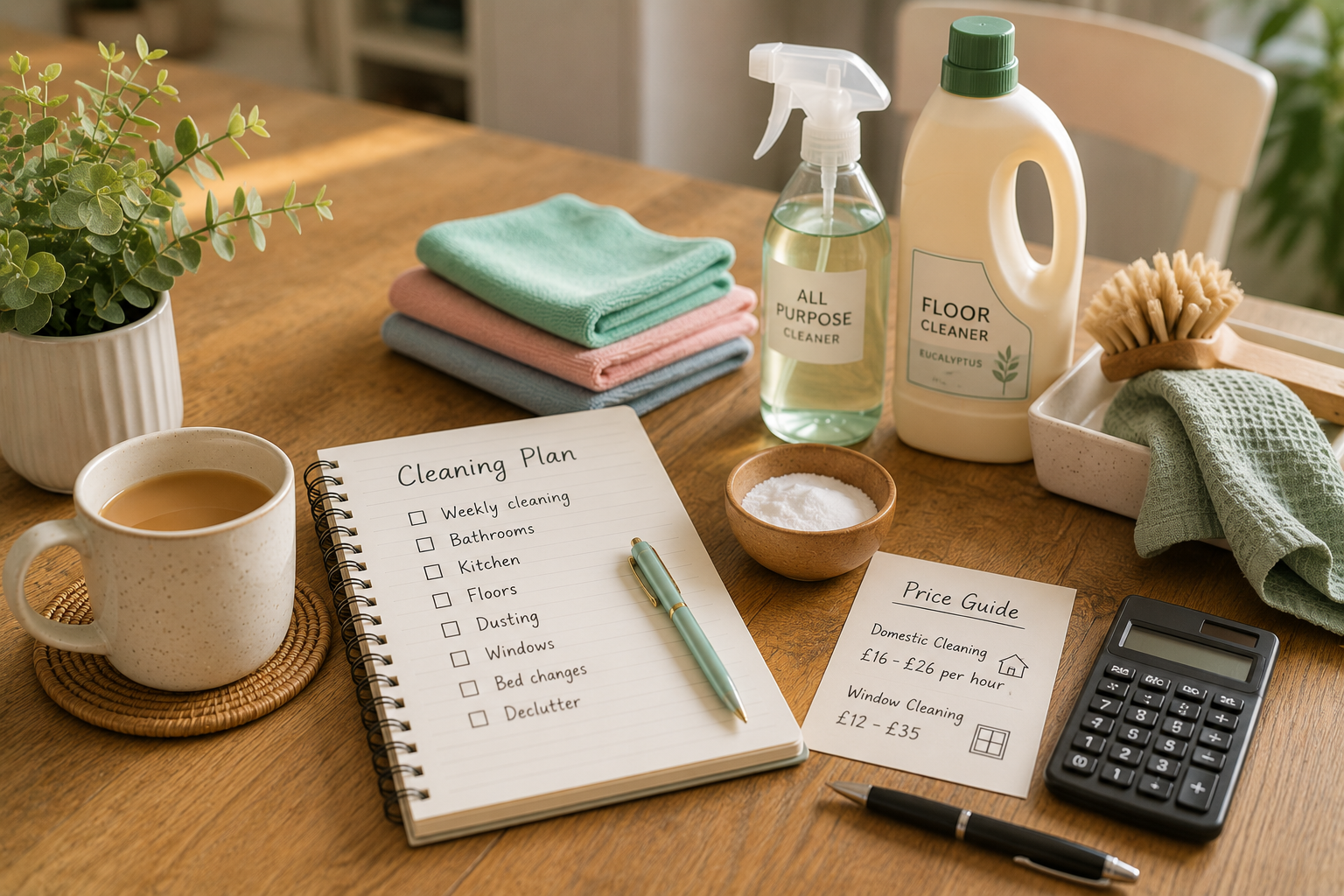 Cleaning checklist and cleaner price planning scene in Burgess Hill