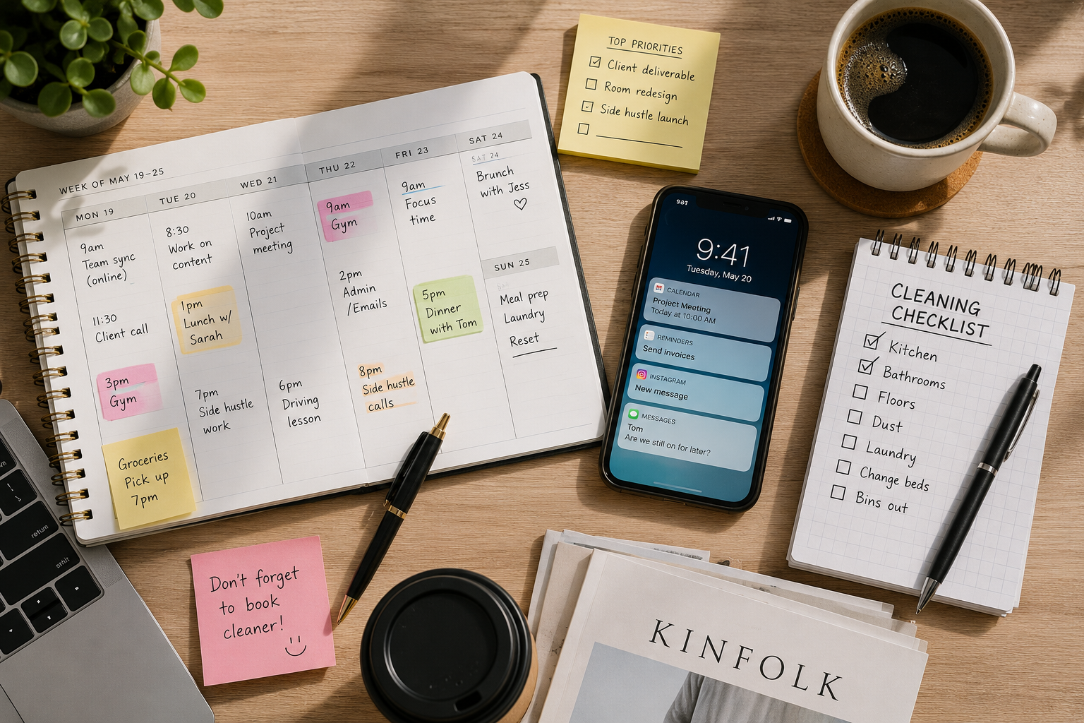 Busy modern schedule and household management planning