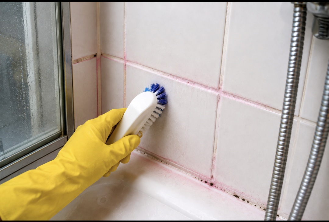 Cleaning pink staining from shower grout and tiles