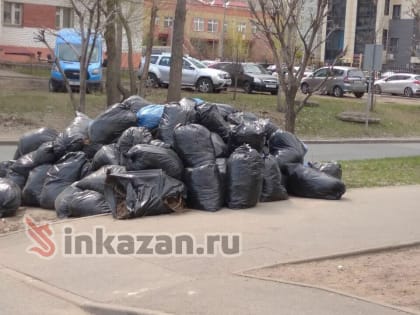 У казанской гимназии больше 10 дней лежит гора пакетов с мусором