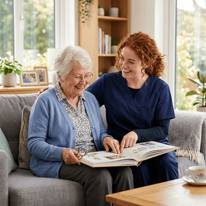 Nurse helping elderly woman