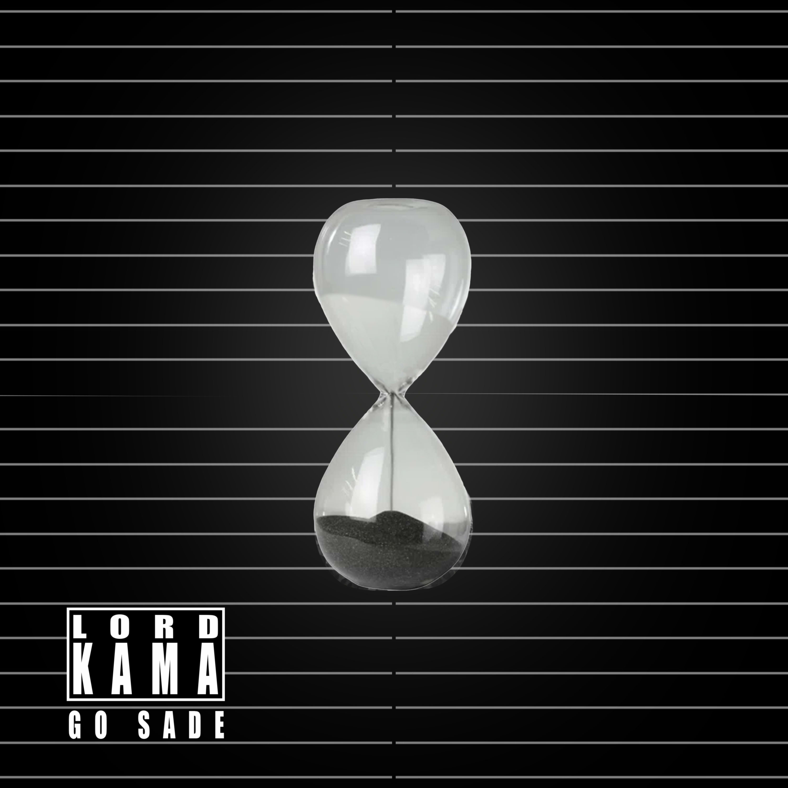 Go Sade single cover - an hourglass with black sand on a dark lined background