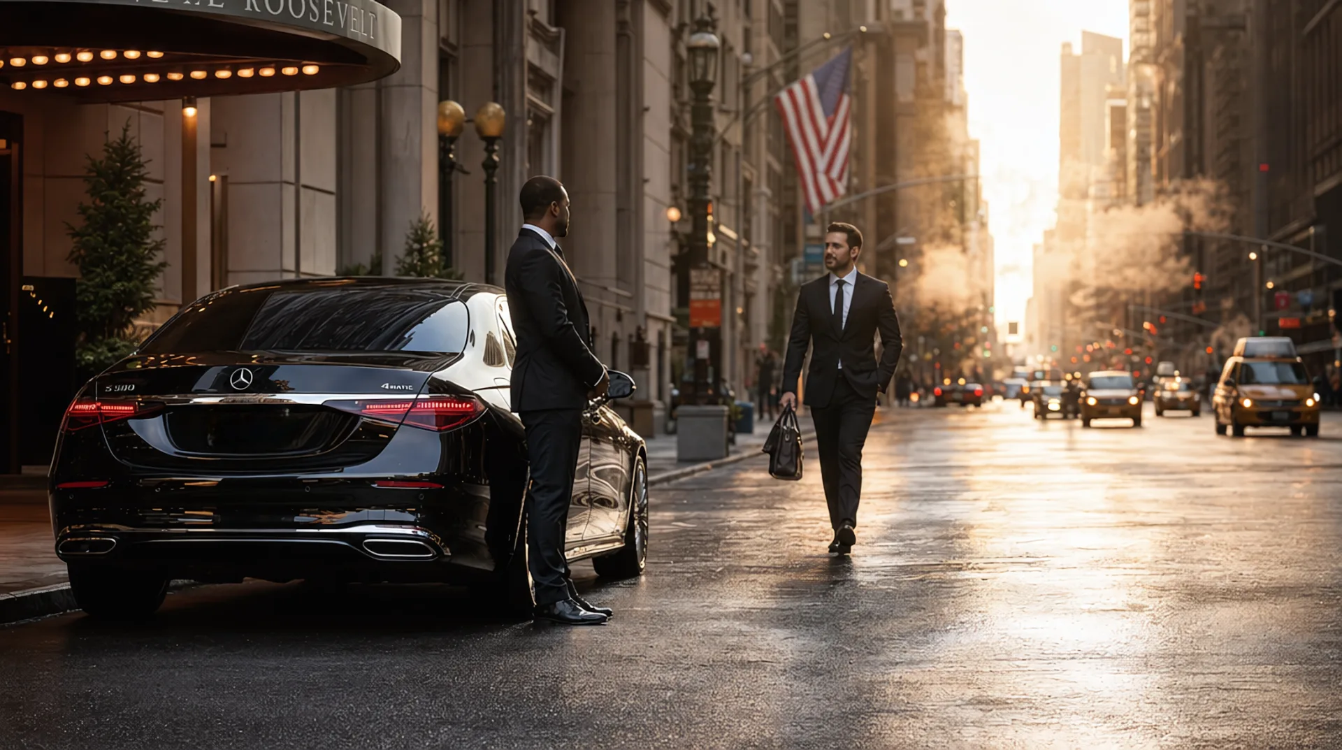Hourly Chauffeur Service NYC — Black luxury sedan in Manhattan