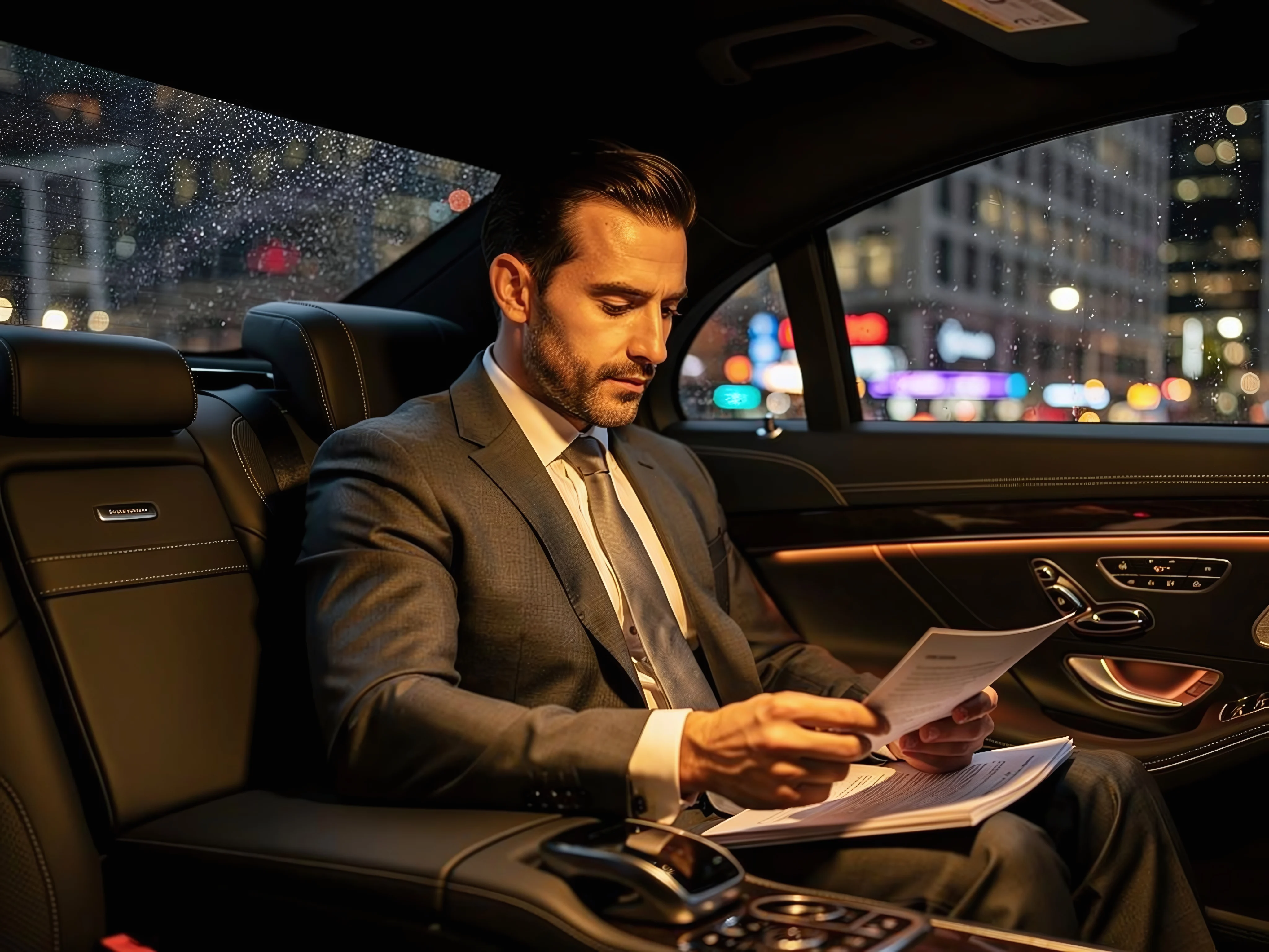 Executive in luxury corporate vehicle