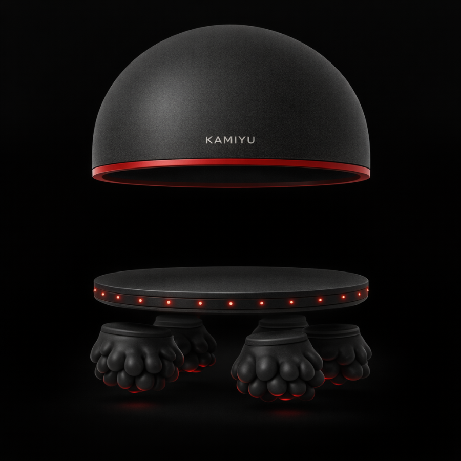 Exploded view of the black Dome: shell, vermilion ring, light board, four kneading heads