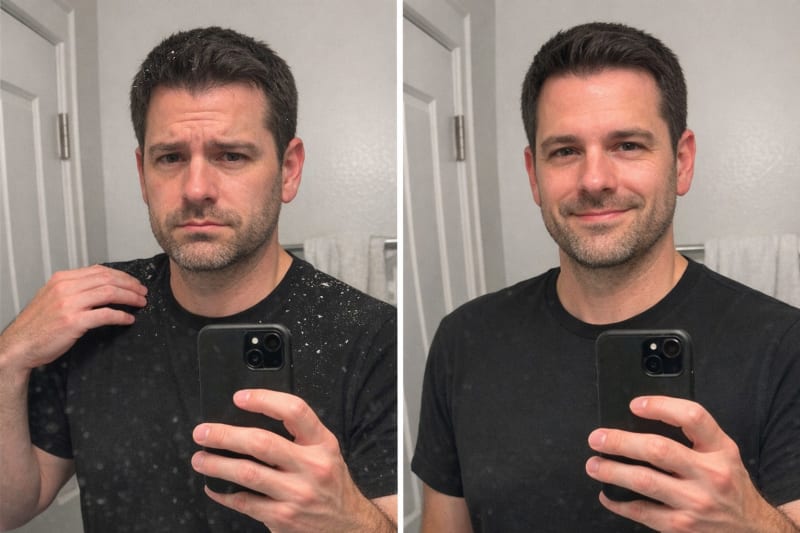 The black t-shirt, week 0 and week 3, his own mirror
