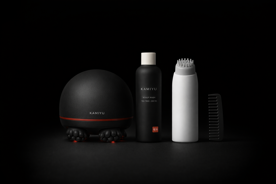 The box: Dome, Scalp Wash, applicator, comb