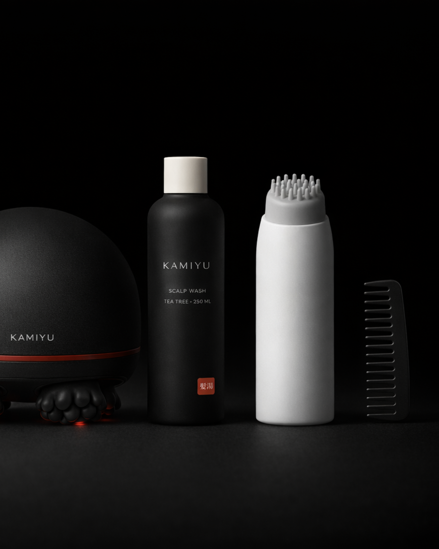 What is in the box: Dome, Scalp Wash, applicator, comb