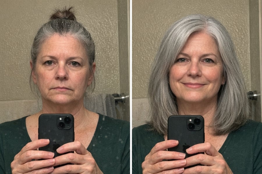 Bun to hair down, week 0 and week 4