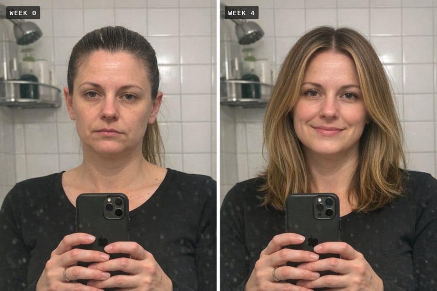 Ponytail to hair down, week 0 and week 4