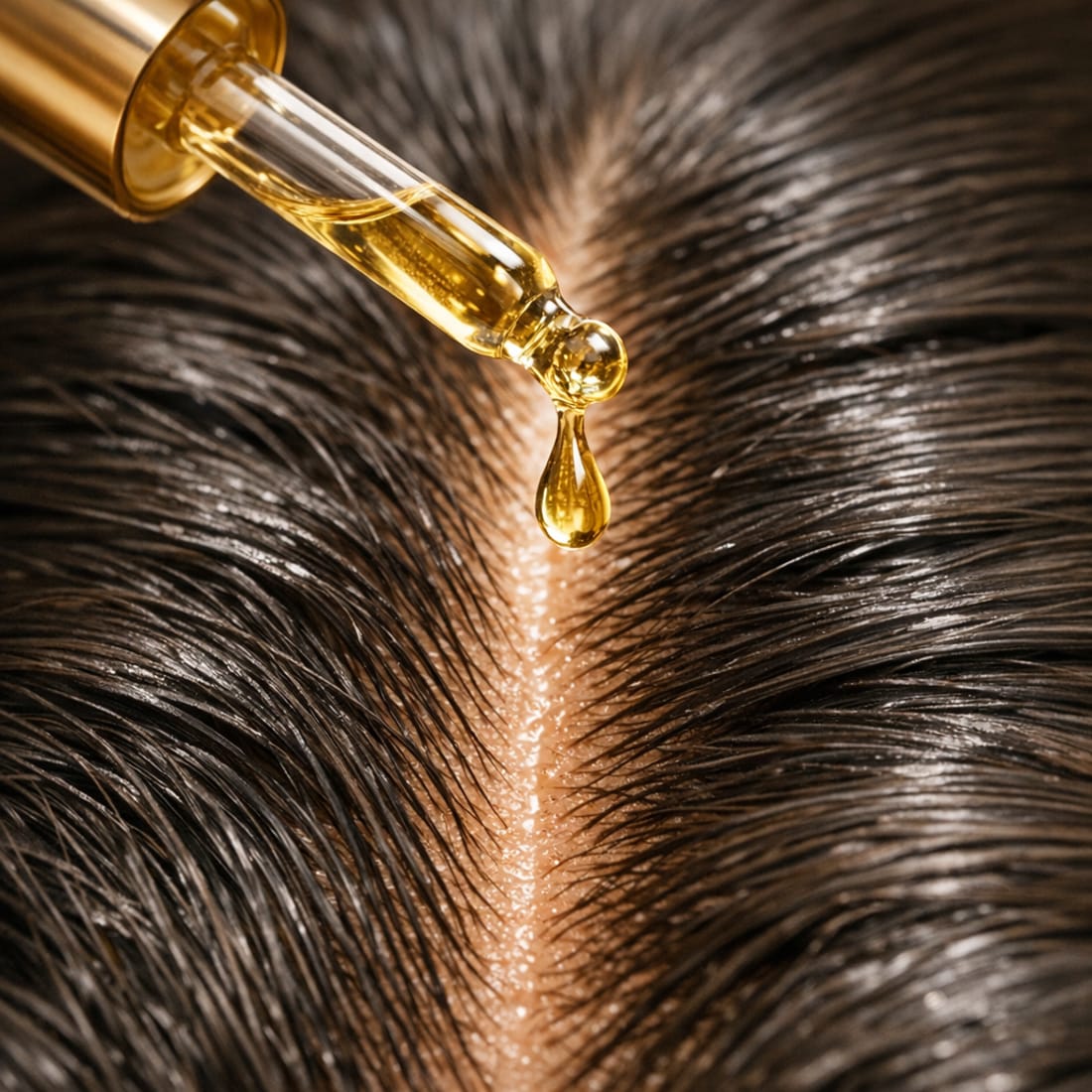 Serum landing on the part line. On a plugged scalp it sits on top of the plug