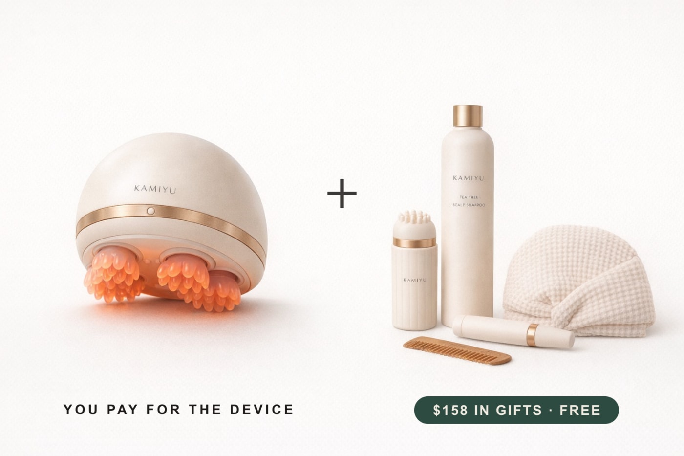 You pay for the Kamiyu dome. The gifts come free: the Scalp Scope, applicator, comb and the Japanese Scalp Health Guide