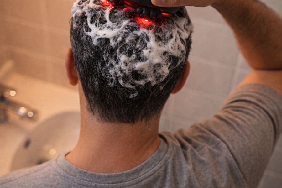 The Dome kneading a lathered scalp