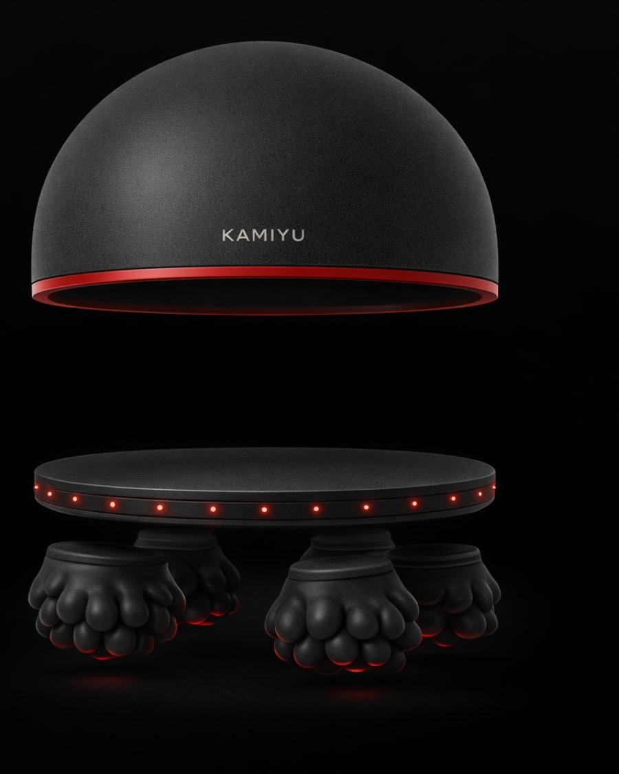 Exploded view: dome, ring, light board, four kneading heads